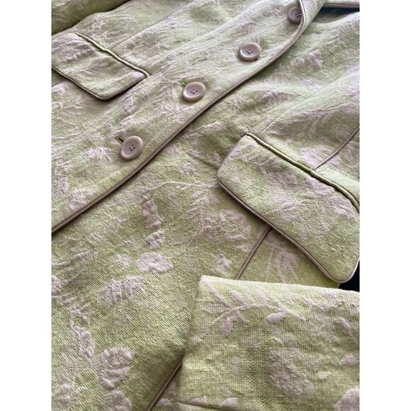 ANN TAYLOR Retro Green Textured Floral Mid-Length Coat sz 4 - Picture 3 of 13